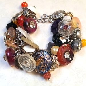 Vintage & Antique Rhinestone Metal Button Bracelet